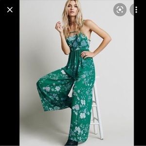 Green flower pants romper